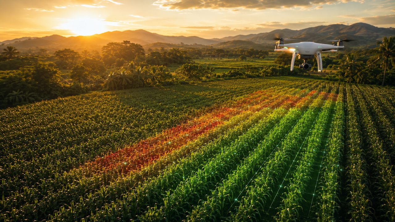 Dron multiespectral sobre cultivo de arroz